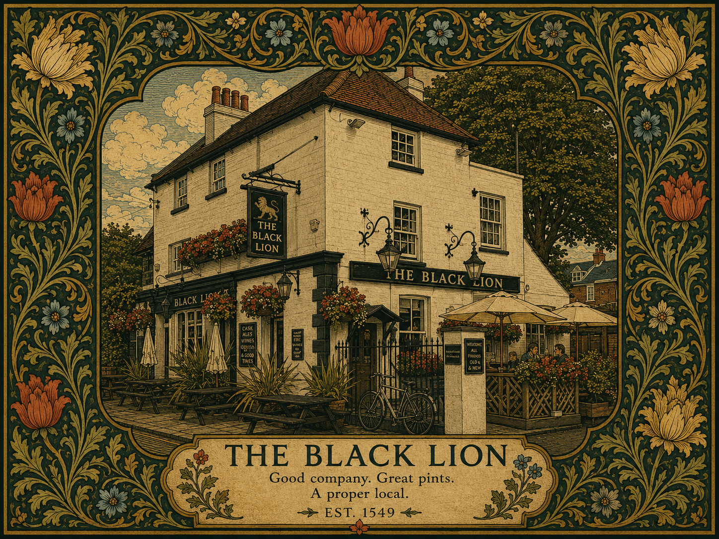 Black Lion — William Morris style portrait