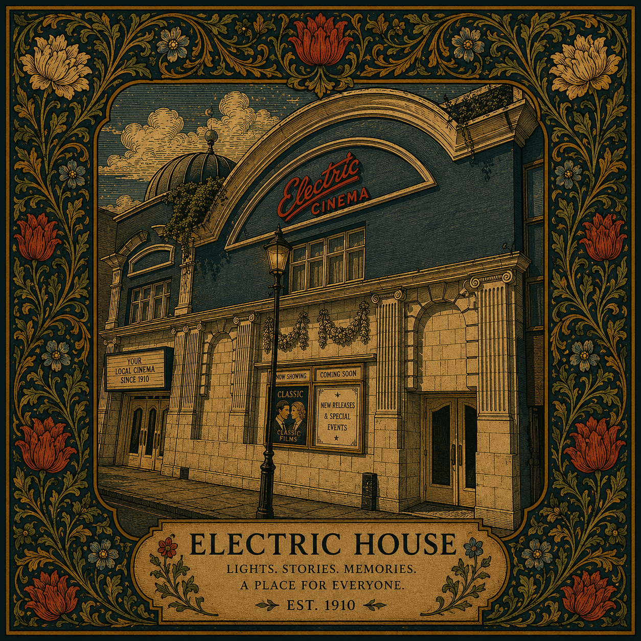 Electric House — William Morris style portrait