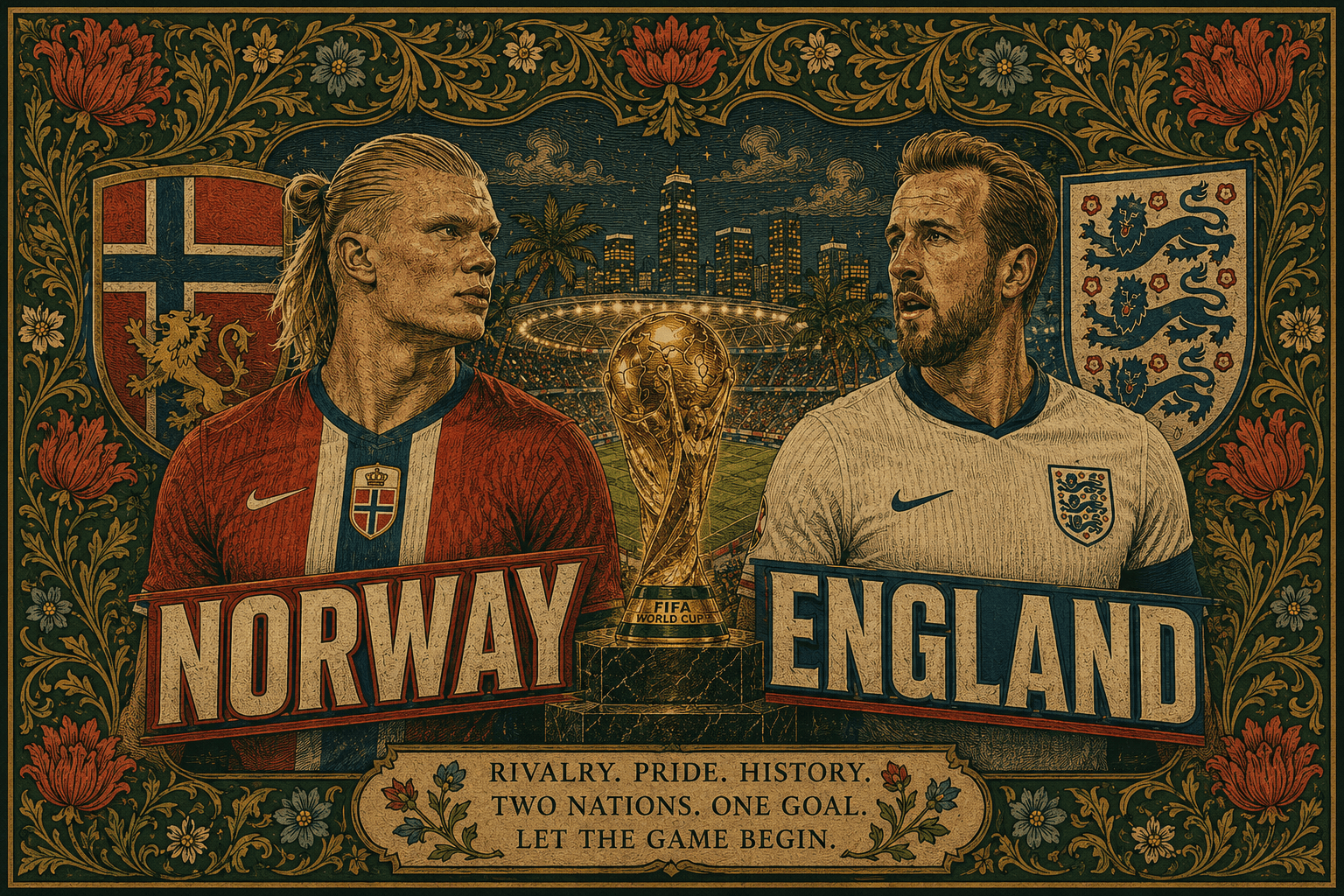 England vs Norway — William Morris style portrait